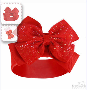 red glitter bow shimmer plain headband 