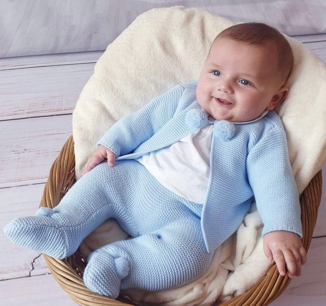 Newborn Baby Boy Blue Knitted Pram Suit Dandelion Baby Blue