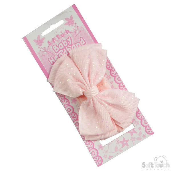 Soft Touch Plain Headband with Glitter Bow - Rose Gold