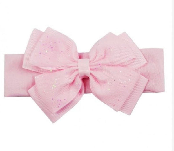 pink baby girls soft touch glitter headband bow shimmer baby girls hairbows headbands 