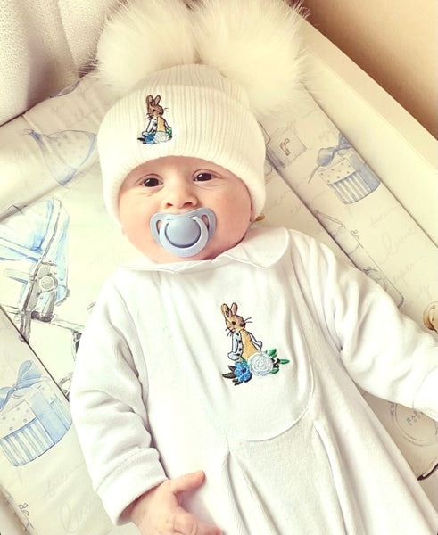 Peter Rabbit Soft Velour BabyGrow - White