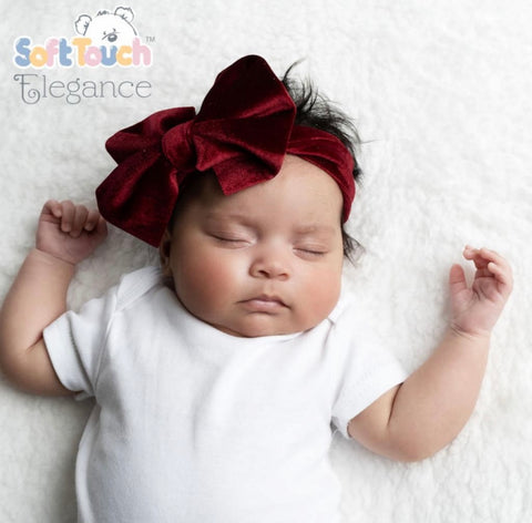 burgundy velour baby girls headband with bow 