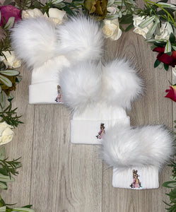 flopsy bunny Beatrix potter baby girls hats pom pom faux fur hats hat Gillytots childrens boutique 