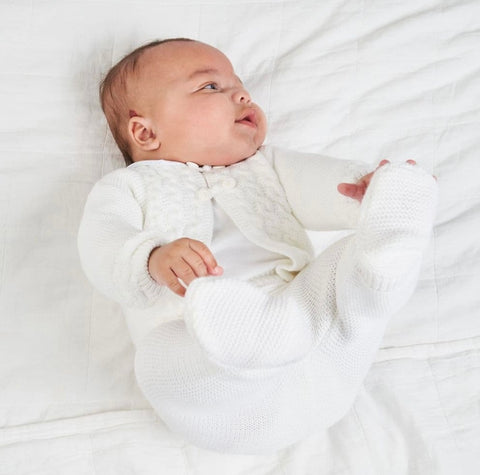 dandelion cable knit unisex cream two piece newborn 