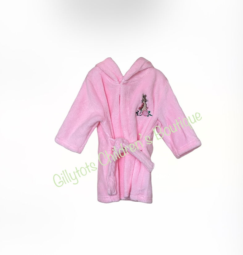 baby girls soft fleece nightcoat nightgown dressing gown outdoor coat robe pink peter rabbit baby clothes 