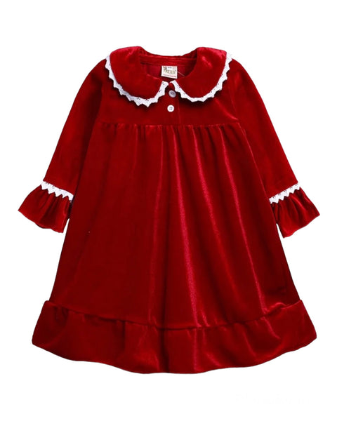 red velour frilly trim nightie nighty night dress 