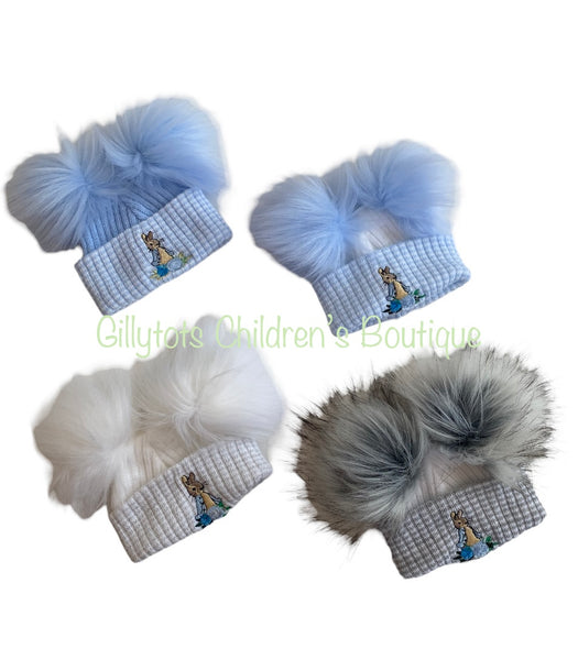 Beatrix potter Peter Rabbit luxury faux  Fur Double  Pom Pom Hat