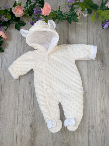 unisex all in one cream snowsuit pram suit outfit 