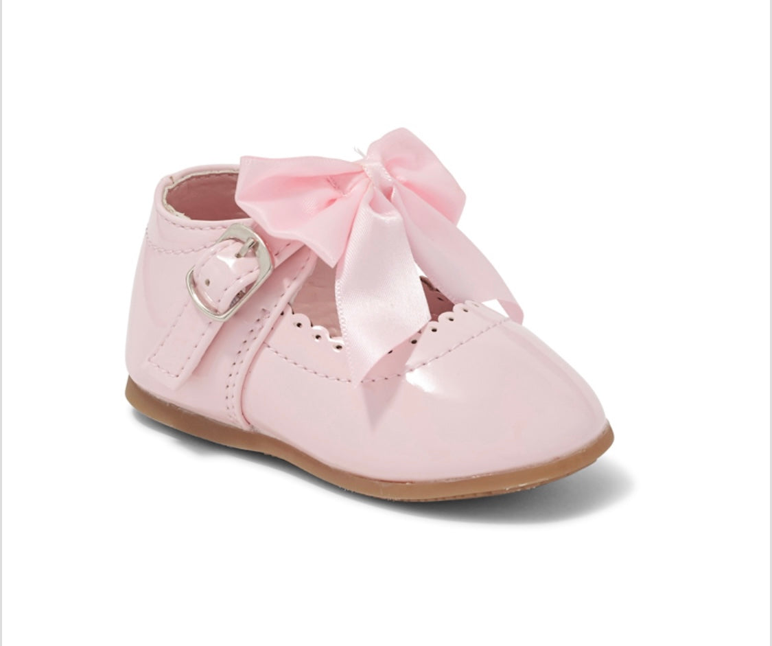 pink hard sole bow patient shoes velcrow