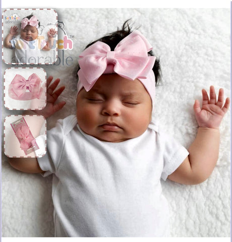 Soft Touch Plain Headband with Glitter Bow - Mid Pink