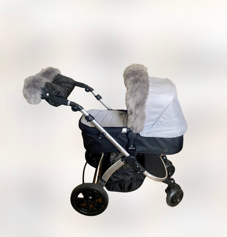 extra faux fur soft silver pram hood covers handmuff gillytots childrens boutique 