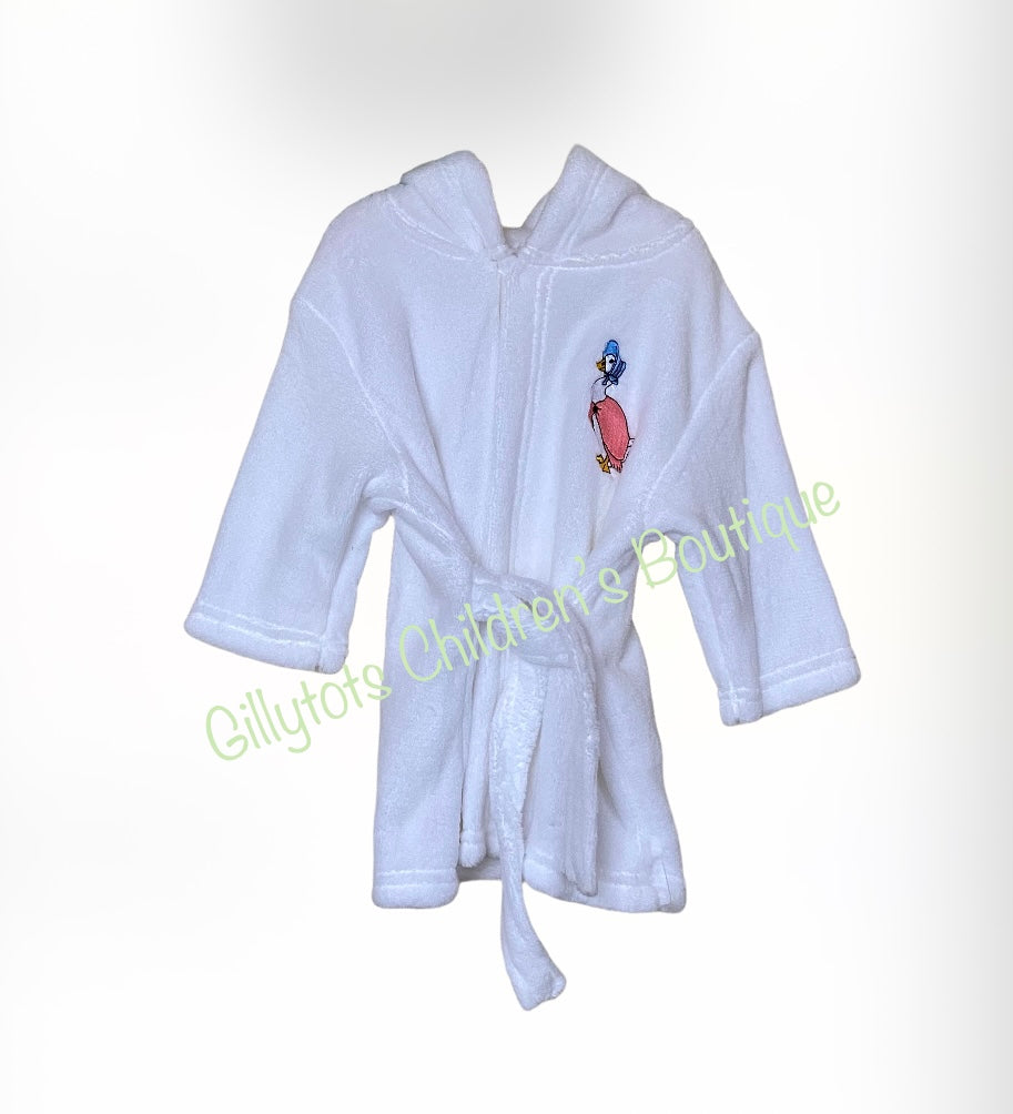 jemima puddleduck soft fleece white baby dressing gown nightcoat robe peter rabbit baby clothes 