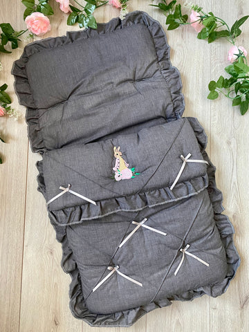 flopsy bunny grey bow cosy toes cosytoes footmuff foot muffs foot muff beatrix potter flopsy bunny 
