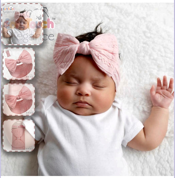 Baby Girls Pink Cable Headband with big Bow