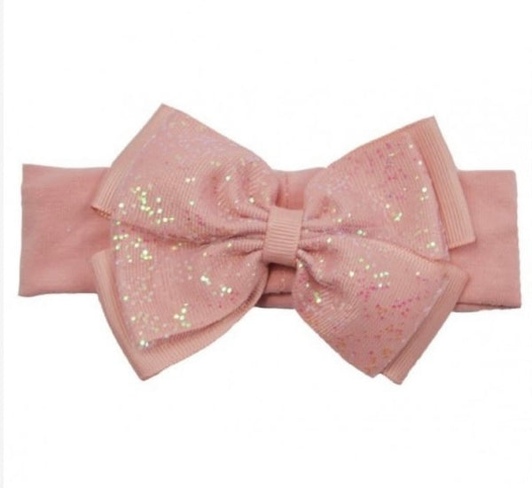 rose gold soft touch girls glitter bow headband 