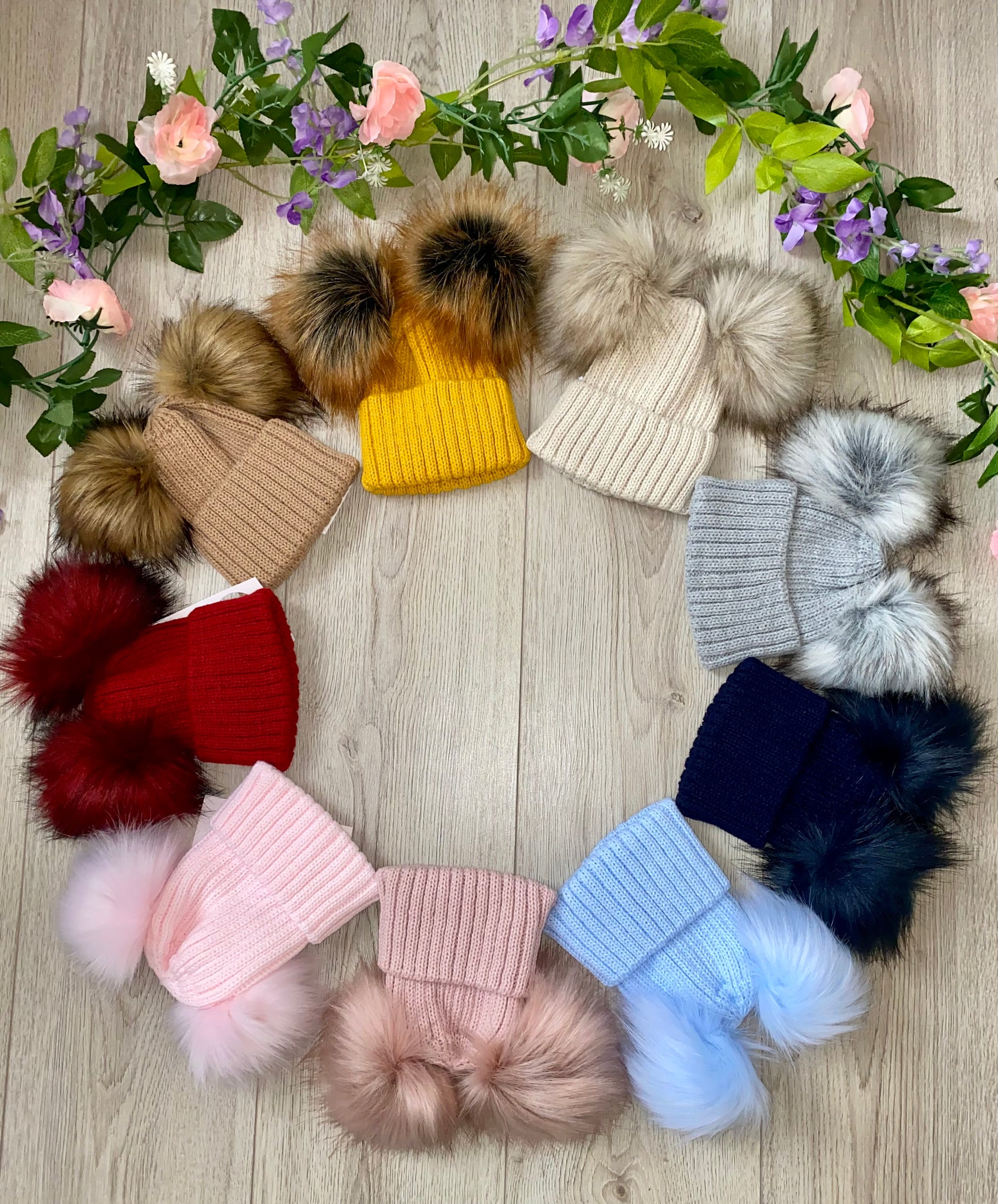 faux fur double pom pom baby childrens winter hats