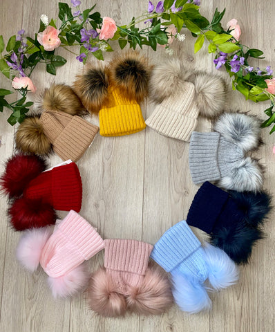 faux fur double pom pom baby childrens winter hats