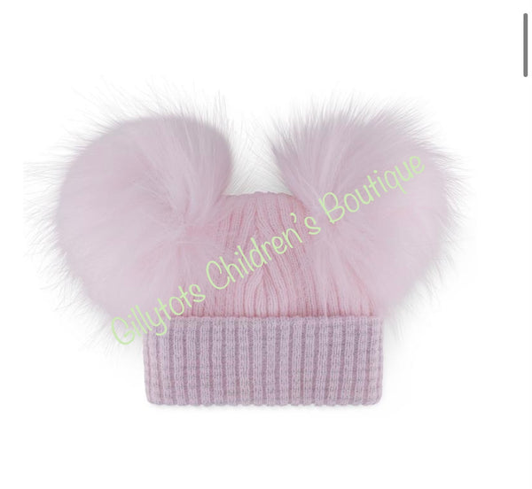 pink newborn first size baby girls faux fur pom pom hat pink 
