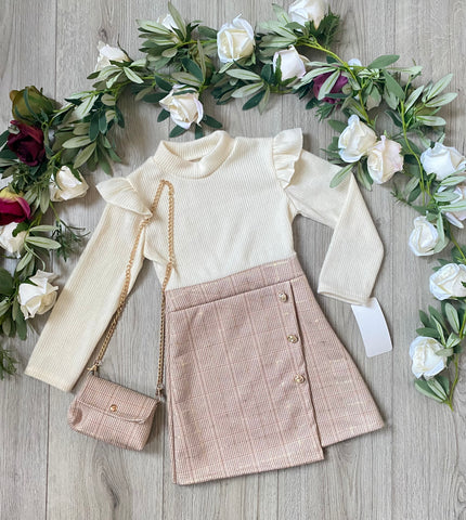 Girls Dress and Bag Set - Gold