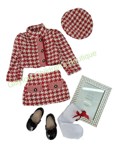 red dog tooth tweed style skirt set 