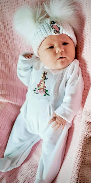 Flopsy Bunny Velour BabyGrow- White