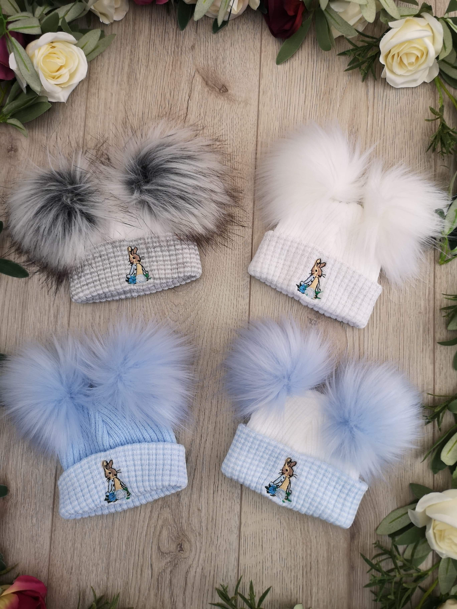 Beatrix potter Peter Rabbit luxury faux  Fur Double  Pom Pom Hat