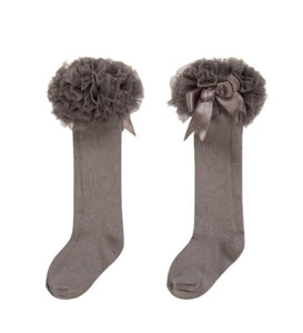caramelo kids grey tutu socks with cute bow 