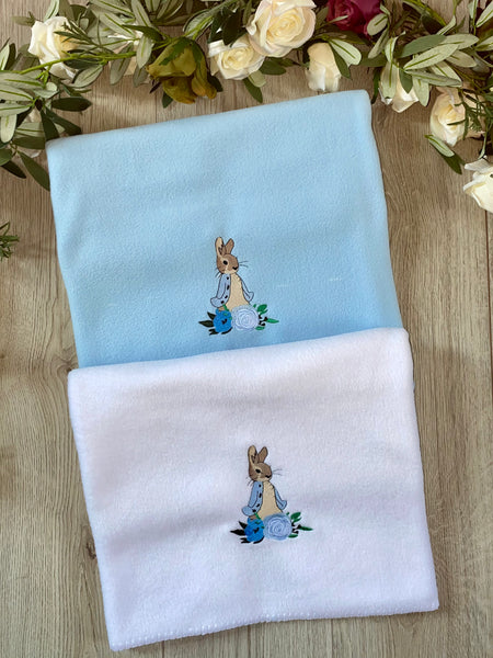 peter rabbit soft fleece blanket blue personalised Beatrix potter