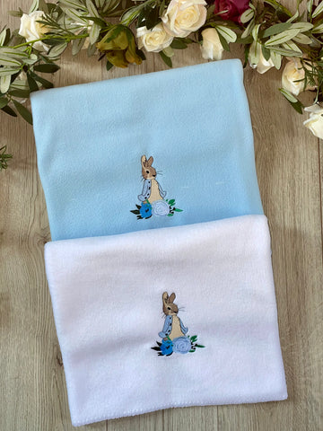 peter rabbit soft fleece blanket blue personalised Beatrix potter