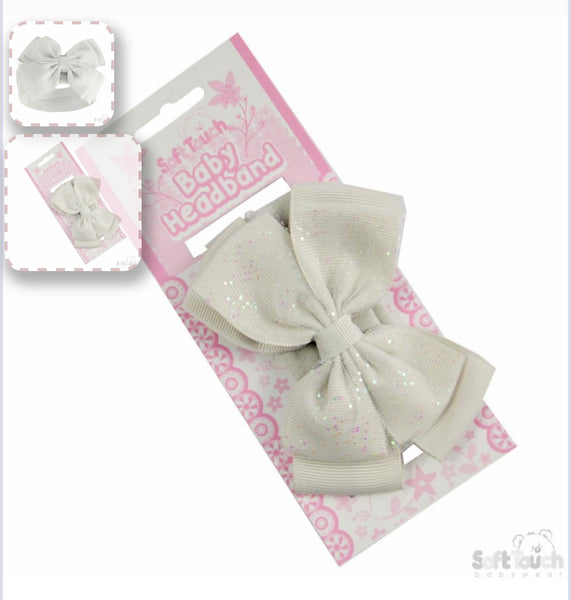 Grey Glitter Bow Headband