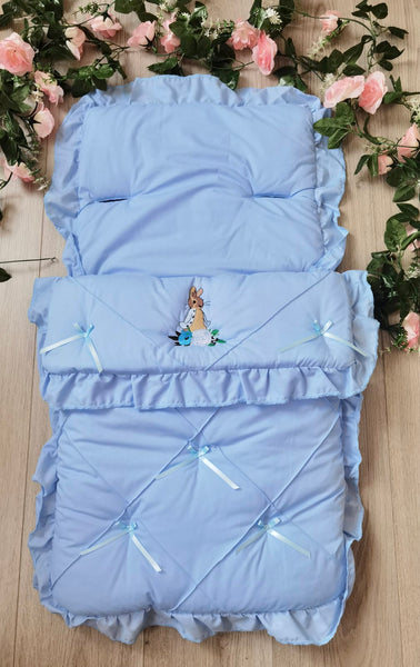 peter rabbit baby blue beatrix potter footmuff cosy toes pram blanket 