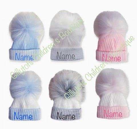Personalised First Size Faux Fur Pom Hats