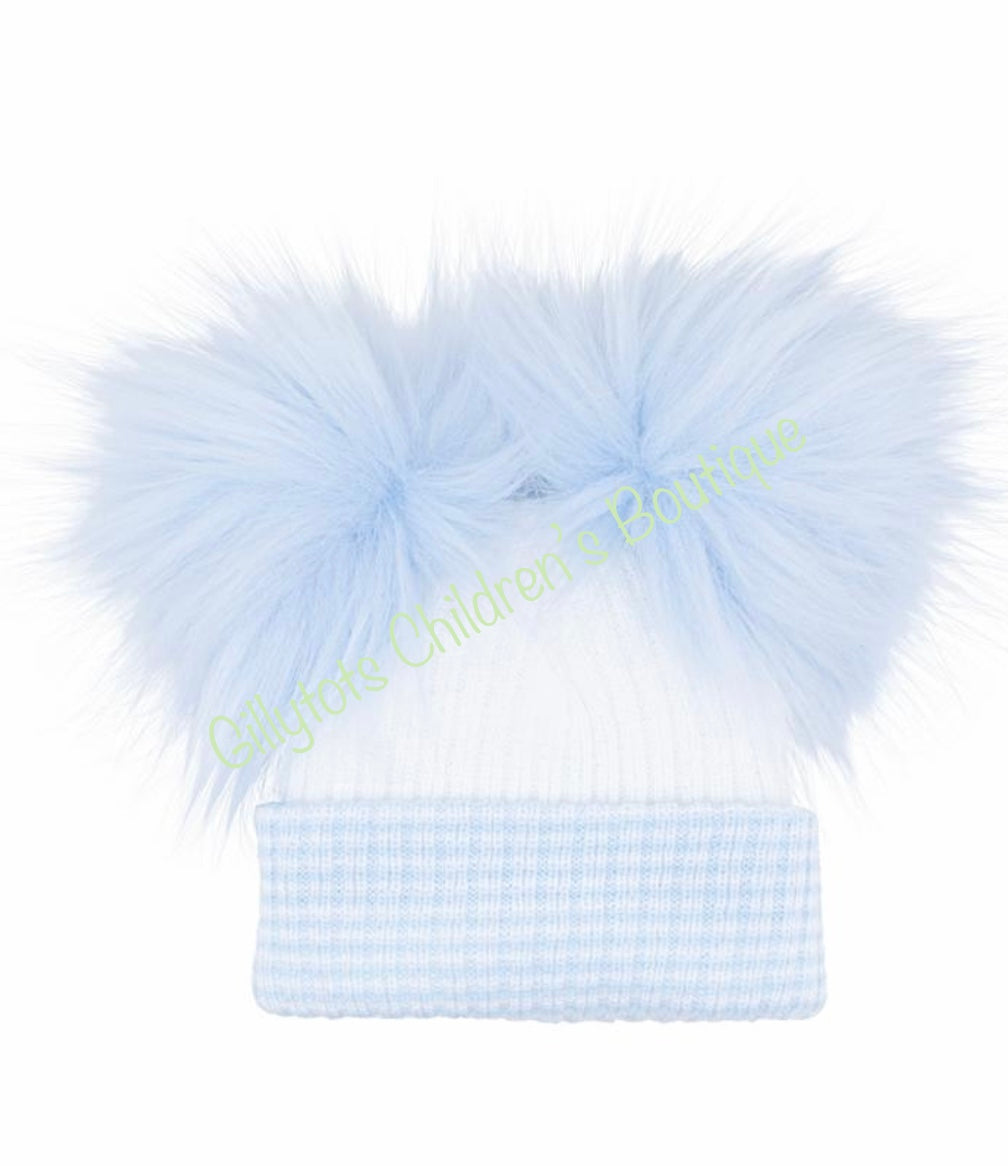 baby boys newborn blue pom pom double fur flufft poms newborn hat baby hat 