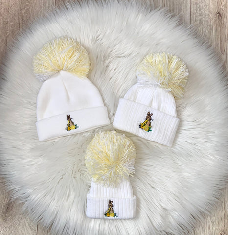 Peter Rabbit Flopsy Bunny wool single Pom Hat white/lemon pom