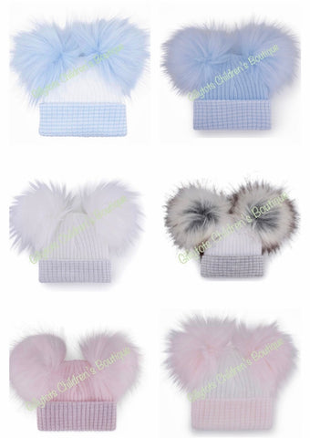 Personalised First Size luxury Fur Double Pom Hat