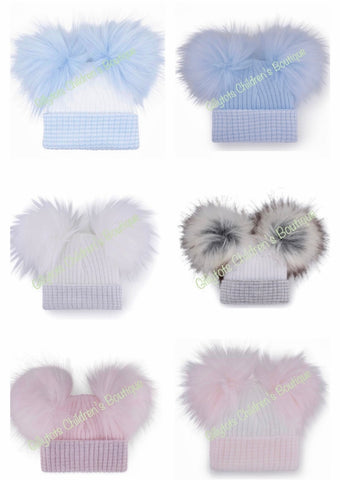Personalised First Size Faux Fur Double Pom Hat